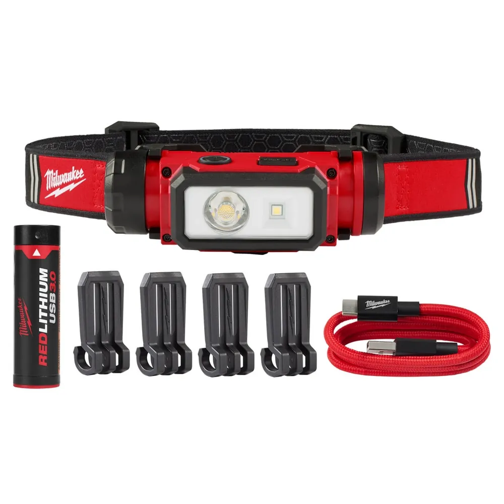 LINTERNA FRONTAL CASCO MILWAUKEE- BATERÍA RECARGABLE