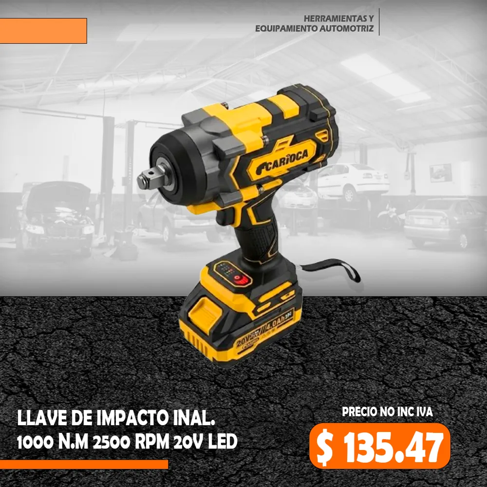 Llave de impacto inalambrico 100 N.M 2500 RPM 20v LED + 2 Baterias y Accesorios
